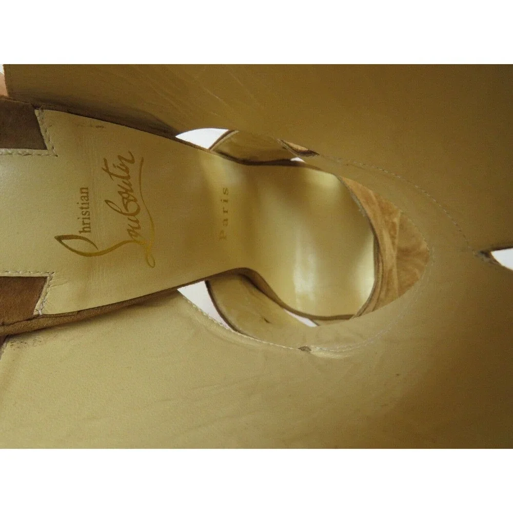 NIB LOUBOUTIN APRON LILI 120 BROWN SUEDE CRISSCROSS PLATFORM PUMPS 40.5 ITALY - Picture 11 of 12